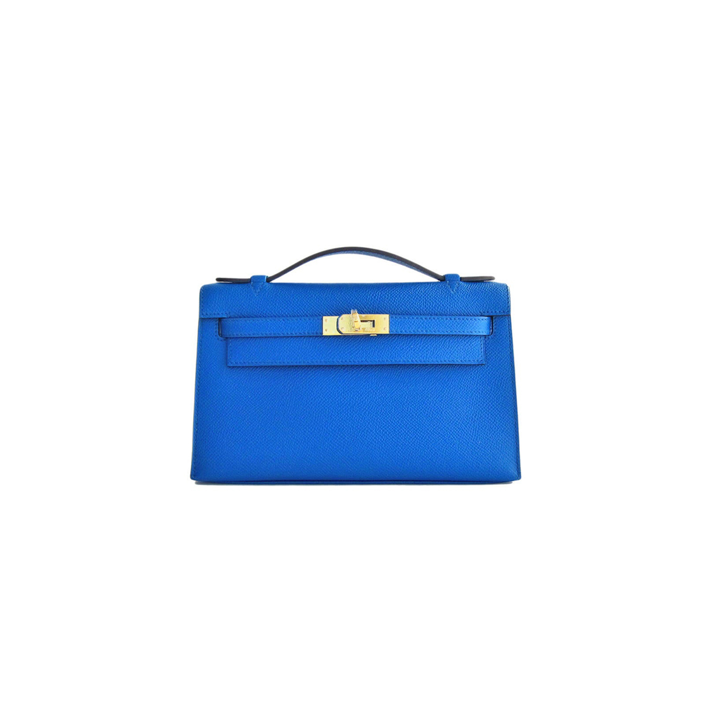 HERMES MASTER BLUE IZMIR GOLD KELLY POCHETTE EPSOM GHW CLUTCH CUT BAG (22*14*7cm) 